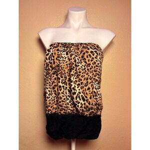 Y2K Belinda Leopard Print Tube Top Smocked Back Animal Print #11
